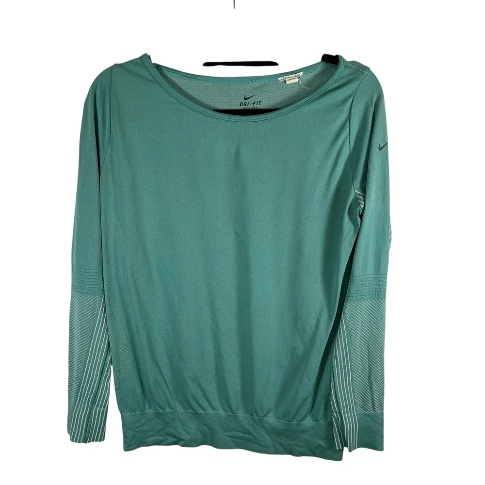 Nike Dri-FIT Womens Long Sleeve Training Top Teal‎ Green Mesh Back Size M